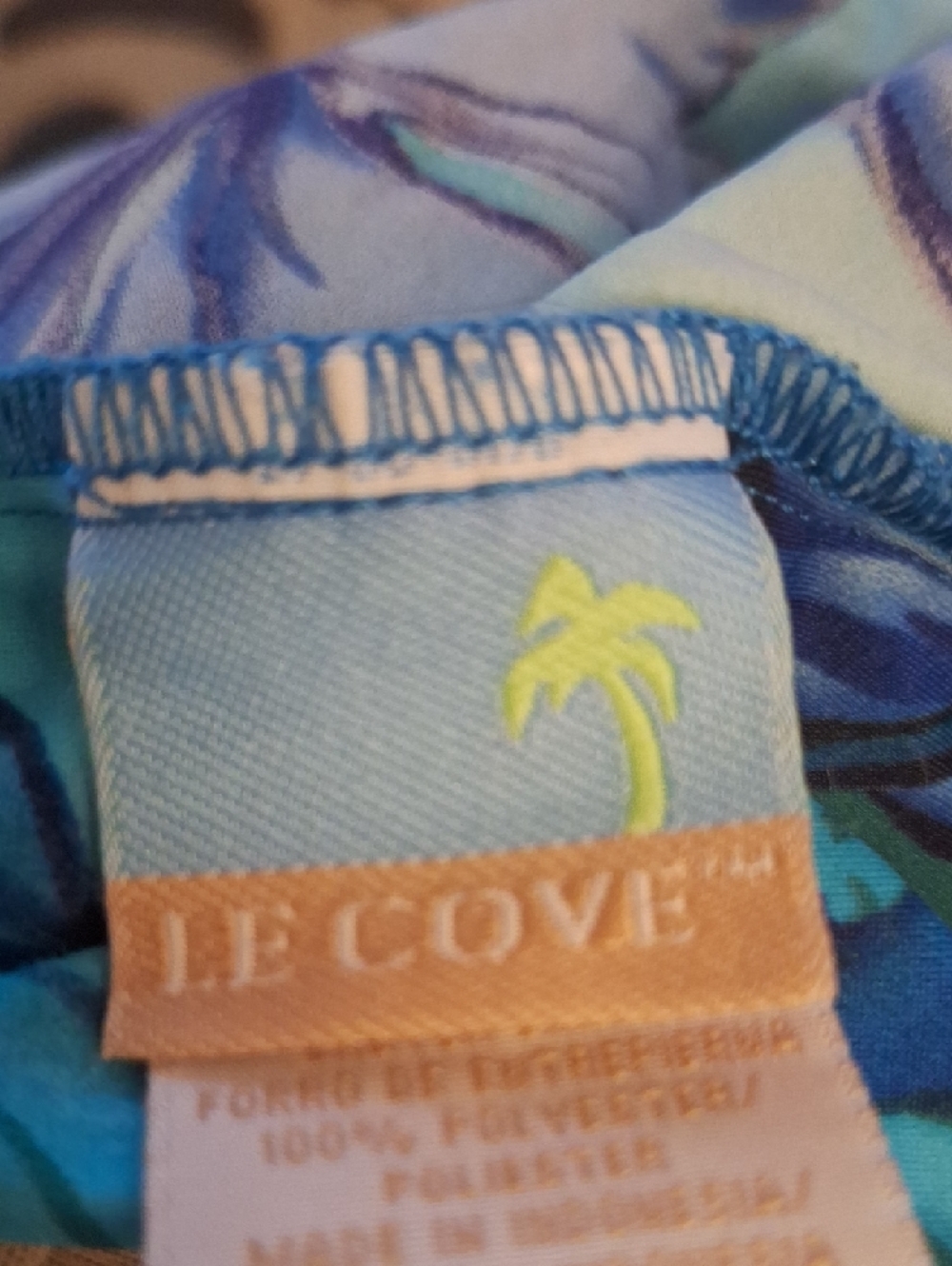 Cove Turquoise and Blue Tropical-Print Roushed Front One Piece Swim Suit Size 10 - Picture 3 of 10